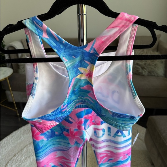 Pink White Blue Tropical Fitness Outfit set Bra and Leggings Size Medium New NWT - Picture 5 of 15